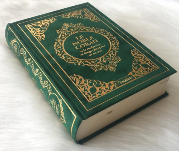 Le Noble Coran et la traduction en langue française de ses sens (bilingue français/arabe) - Edition de luxe couverture cartonnée en daim couleur Vert dorée