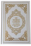 Le Noble Coran bilingue français/arabe avec index des sourates sur le côté - Edition de luxe couverture cartonnée en cuir couleur Blanc doré
