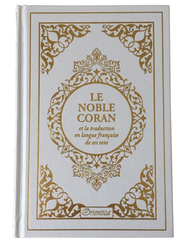 Le Noble Coran bilingue français/arabe avec index des sourates sur le côté - Edition de luxe couverture cartonnée en cuir couleur Blanc doré