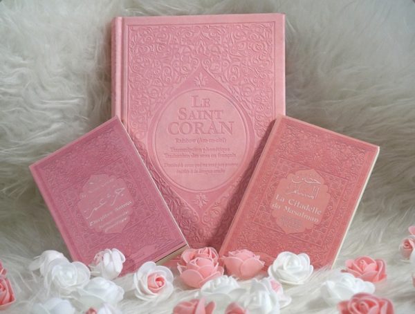 Cadeau de l'Aid pour femme (Pack avec Le Saint Coran Rainbow, Chapitre Amma et La citadelle du musulman) - Rose clair