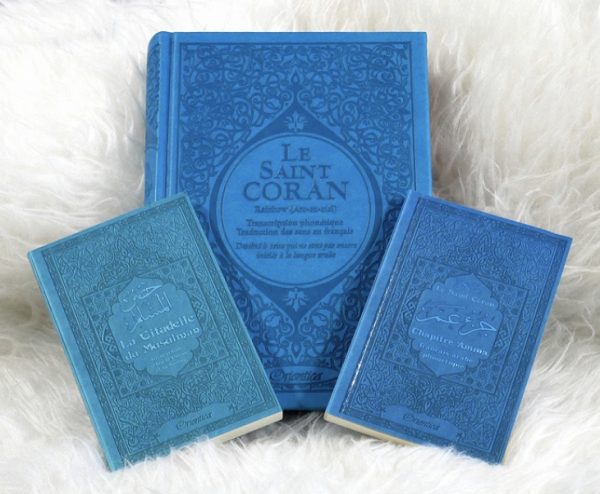 Coffret/Pack Cadeau Bleu (français/arabe/phonétique) : Le Saint Coran Rainbow, Chapitre Amma (Jouz' 'Ammâ) et La citadelle du musulman