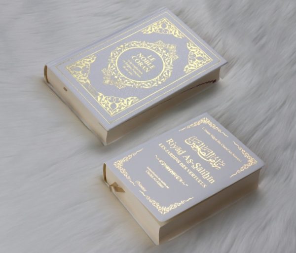 Pack Cadeau : Livres bilingues français/arabe Blanc Doré : Le Noble Coran et Riyad As-Salihîne (Les Jardins des Vertueux)