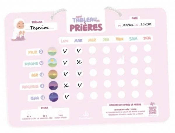 Mon tableau de prières Rose - Pour un suivi hebdomadaire de mes 5 prières