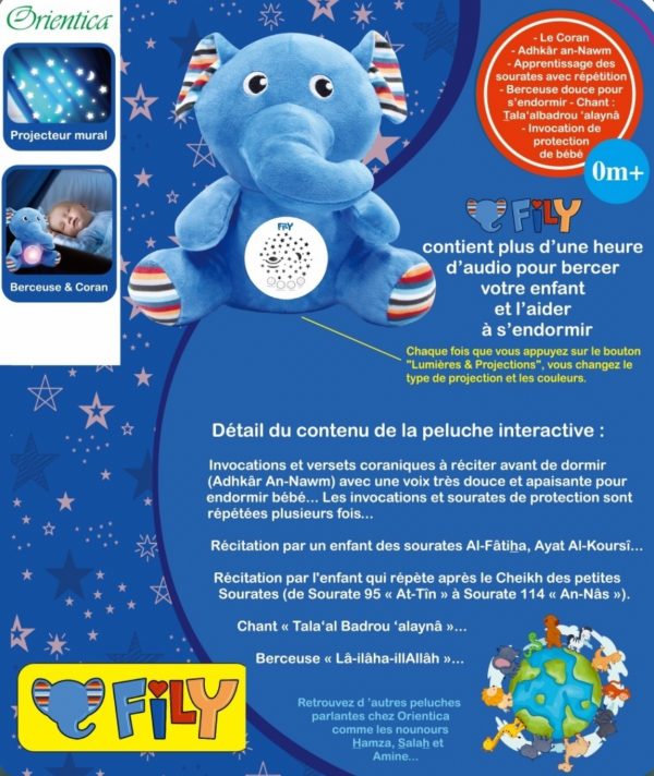Fily : Mon éléphant préféré - Doudou veilleuse coranique et invocations (peluche musulman pour enfant et bébé)